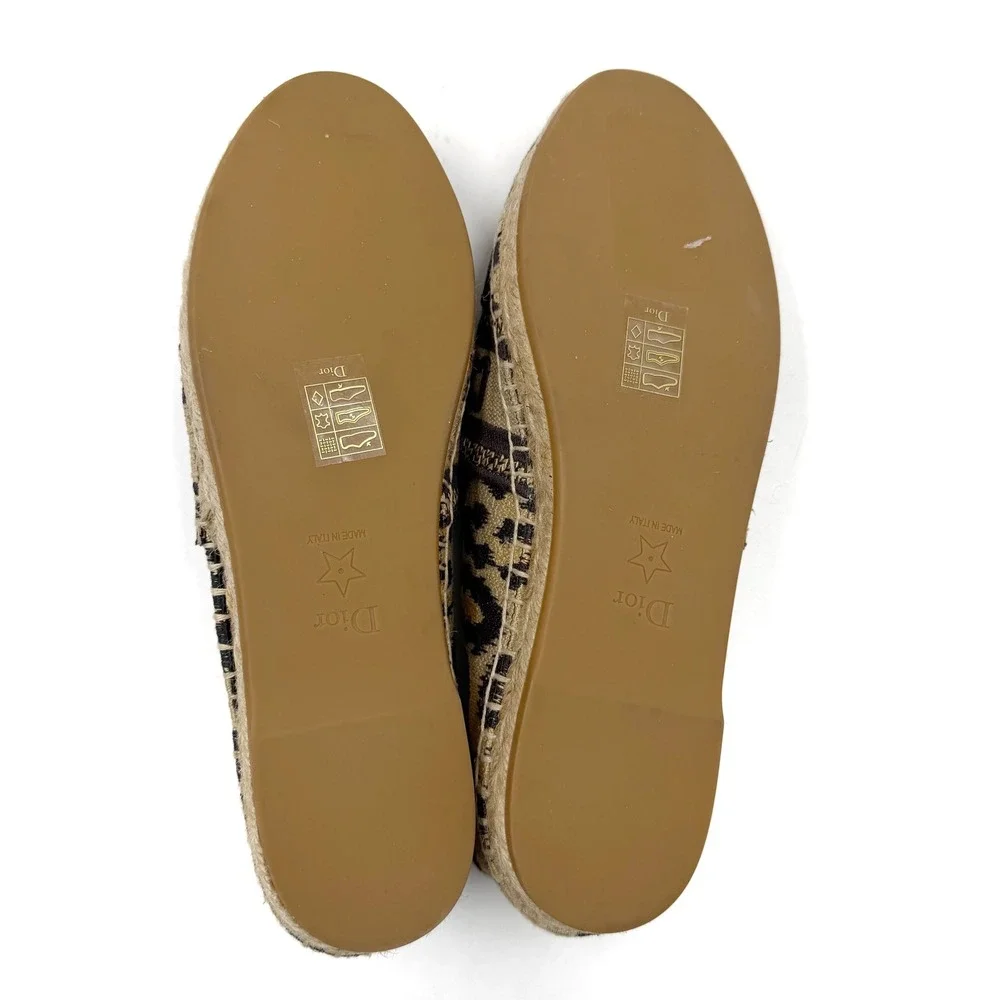 Christian Dior Granville Leopard Espadrilles Beige Black Logo Flat 37 / 7